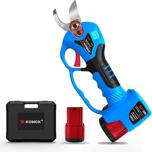 KOMOK Cordless Electric Pruning Shears, Professional Battery Powered Pruning Shears Fruit Tree Branches Cutter, 25mm/1" Cutting Diameter, 6-8 Working Hours with Handguard & LED Display