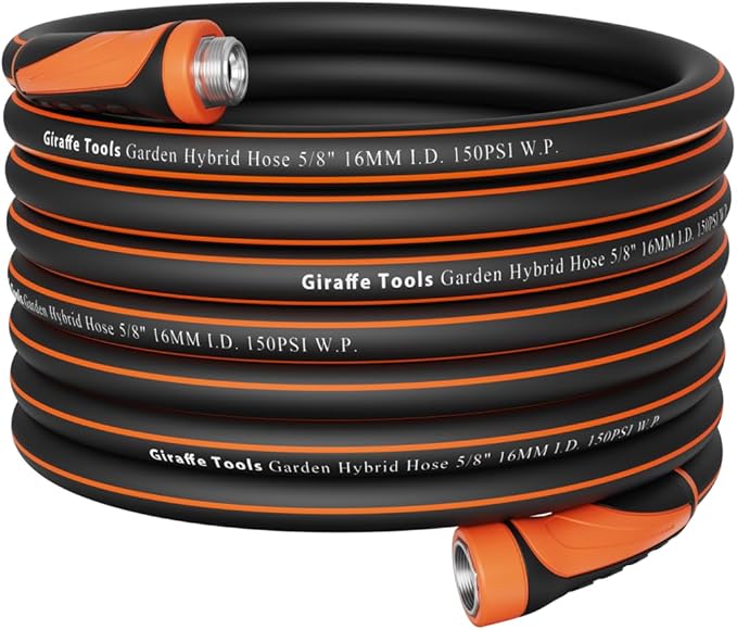 Giraffe Tools Garden Hose 100ft x 5/8", Water Hose Heavy Duty, Flexible, Lightweight Hybrid Hose with Swivel Handle, Male to Female Fittings, Burst 600 PSI