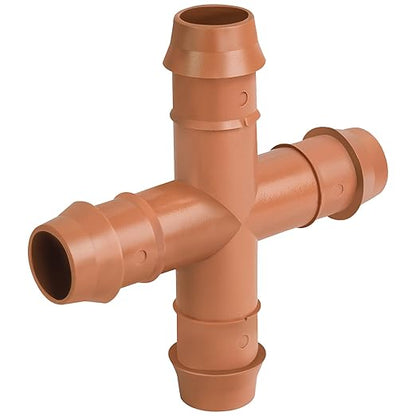 10 Pack 1/2 Inch Drip Irrigation Cross Fittings - 17mm 1/2'' Drip Line Barbed Cross Tee Connectors for 1/2 Inch Drip Irrigation Tubing (0.600'' ID) Irrigation Attachment Parts