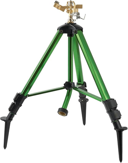 Tripod Sprinklers for Yard,Nalupatio Impact Sprinkler on Tripod Base,Heavy Duty Brass Sprinklers,360 Degree Large Area Irrigation,3/4 Inch Connector Sprinkler with Legs Flip Locks for Lawn/Yard,1 Pack