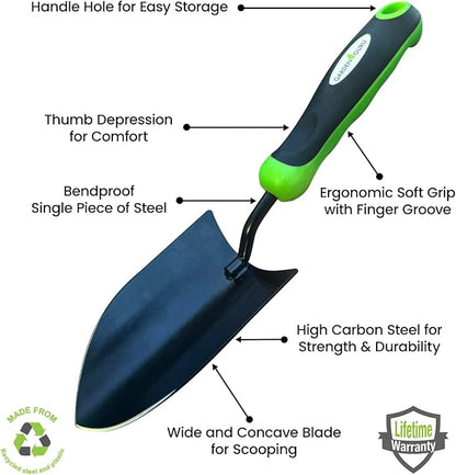 Garden Guru Heavy Duty Garden Trowel Hand Shovel for Gardening – Strong Carbon Steel Hand Trowel with Ergonomic Non-Slip Handle – Perfect for Digging, Planting, Transplanting, & Cutting Roots (2 Pack)