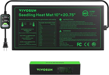 VIVOSUN 10"x20.75" Seedling Heat Mat with Built-in Temperature Controller, UL & MET-Certified Waterproof Plant Heating Pad for Germination, Hydroponics, Brewing, Breeding, and Greenhouses