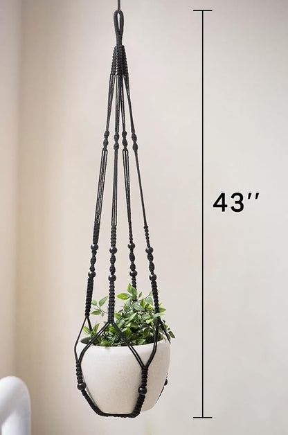 43 Inch Macrame Plant Hanger Indoor, Large Size No Tasselss Crochet Cotton Rope Hanging Planter Basket, Decorative Flower Pot Holder for Boho Home Decor (with 2 Hooks)