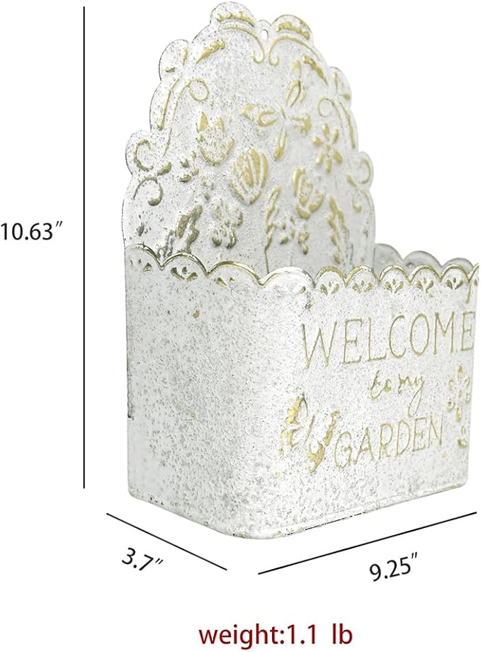 Decorative Hanging Wall Basket Shabby Chic Wall Planter for Indoor Planters Decor White Wall Planter Holder Metal Hanging Planter Wall Mounted Planter for Farmhouse Garden Wall Decor