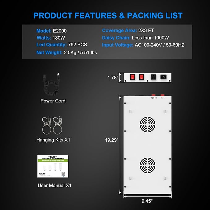 200W LED Grow Light, Plant Lights for Indoor Growing, Full Spectrum Grow Lights for Indoor Plants with Daisy Chain for 2x3 Grow Gent