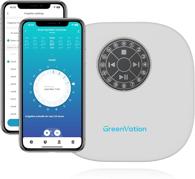 Smart Sprinkler Controller Pro，12-Zone/Station Irrigation System(with Water Pump and Rain Sensor Connection Interface)，GreenVation 2.4G/5GHz WiFi Water Timer for Outdoor Garden/Yard/Lawns
