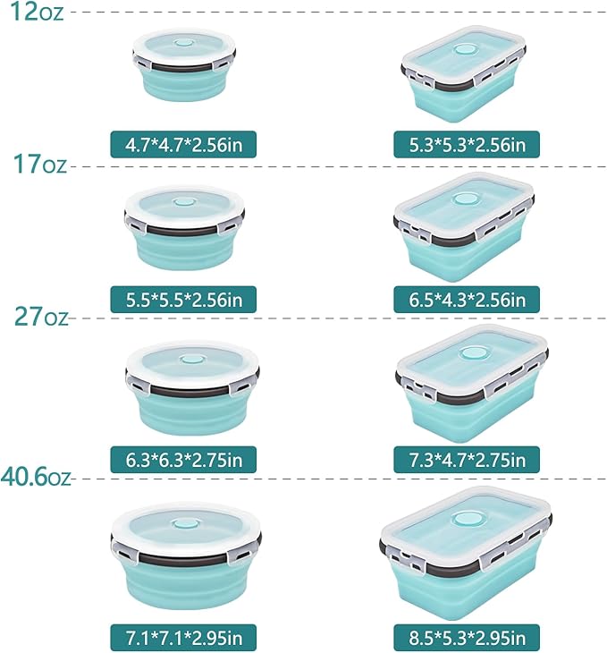 8 Collapsible Food Storage Containers, Silicone Collapsible Food Storage Containers, Collapsible Food Storage Silicone, Rv Collapsible Bowls, Collapsible Storage Containers for Food Camping