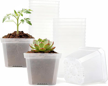 Clear Nursery Pots 30 Pcs 4 Inch Square Plastic Plant Pots with Drainage Hoels Transparent Flower Pot Seed Starter Pot Indoor Outdoor