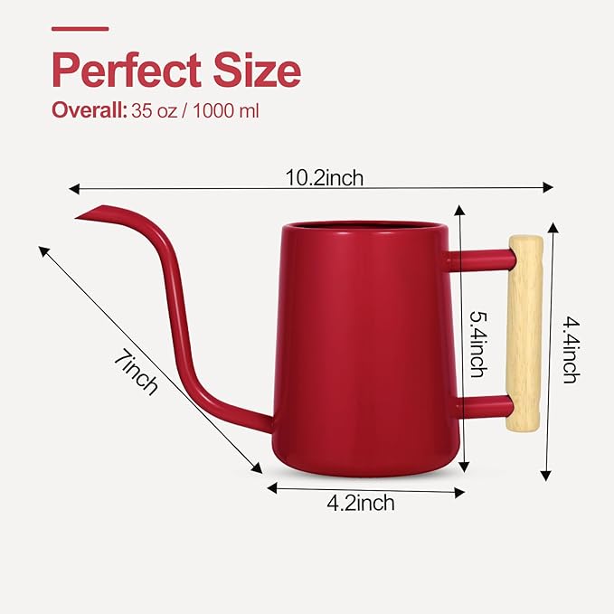 Watering Can Indoor Plants, 35 oz/1000 ml Metal Stainless Steel Watering Can Pot with Long Spout for Indoor House Plants Bonsai Outdoor Garden Flower Decorative (Red)
