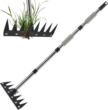 Weeding Rake Tool, Garden Weed Puller with Detachable Long Handle, 62 Inch Heavy Duty Hand Weed Remover Tool for Lawn, Yard, Atio and Backyard (7 Tines)