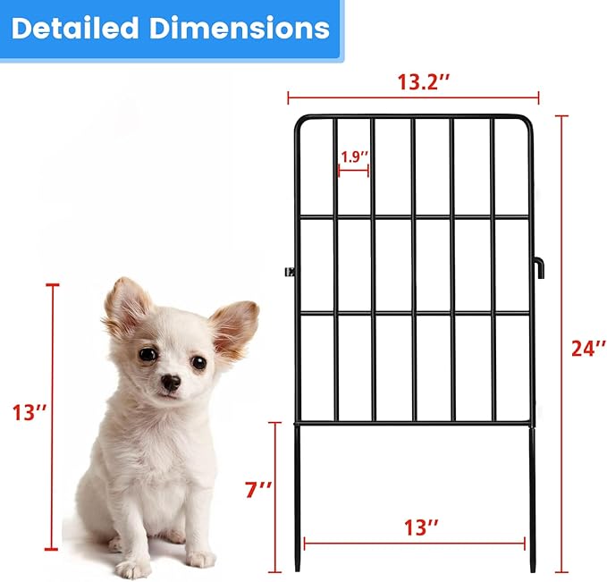 Decorative Garden Fence 24 Pack, 24 Ft (L) X 24 in (H) Black Square Rustproof Metal Fence, Animal Barrier Fence for Small Dog, Outdoor Flower Bed Landscape Decor for Yard