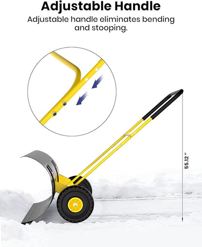 36” Snow Shovel for Driveway,Heavy Duty Wheeled Rolling Shovels 5 Position Angled Blade, Ergonomic Handle & Rubber Wheels for Efficient Snow Removal, Snow Plow for Doorway,Driveway and Sidewalks