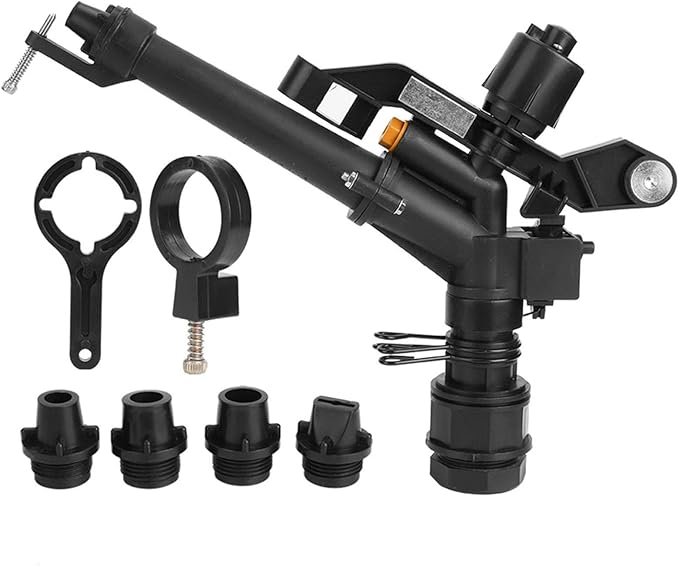 Garden Sprinkler, 360 Degree Rotating Adjustable Impact Sprinkler with Nozzle Set, 1.5in to 1in Heavy Duty Rocking Arm Sprinklers for Farm Lawn and Irrigation