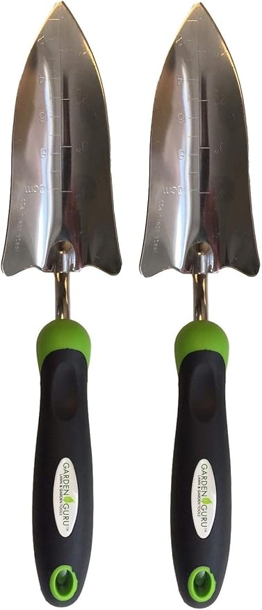 Garden Guru Transplanter Trowel Shovel - Stainless Steel - Rust Resistant - Ergonomic Grip - Perfect Hand Shovel Tool for Gardening Weeding Transplanting and Digging in Garden Beds (2 Pack)