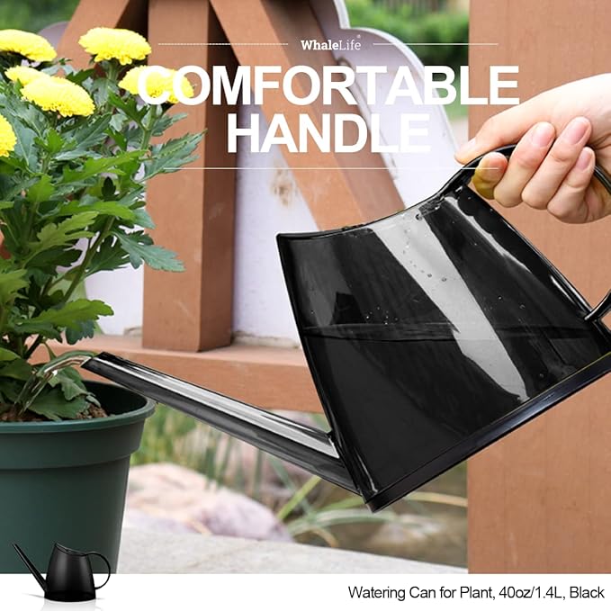 WhaleLife Indoor Watering Can for House Bonsai Plants (1.4L, Black)