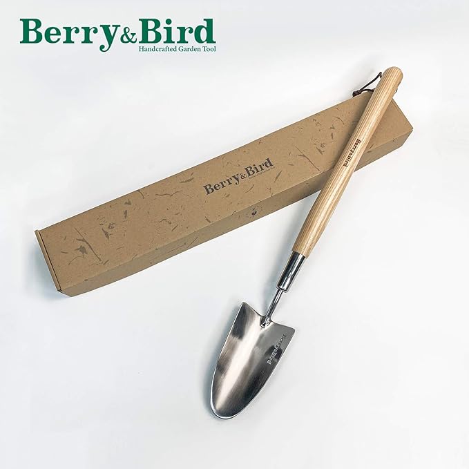 Berry&Bird Garden Trowel with Long Handle, 23.43in Stainless Steel Short Shovel with Wood Handled for Digging, Gardening, Transplanting, Planting and Weeding