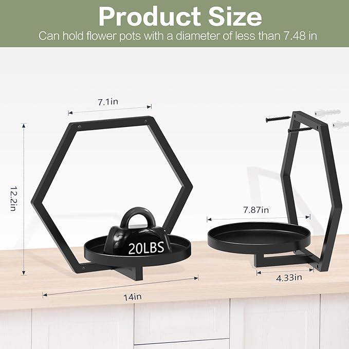 3 Packs Wall Planters for Indoor Plants, 7.9inch Metal Wall Plant Holder Hanger Wall Decor, Wall-Mounted Hanging Planters Window Plant Shelves Outdoor(Black)