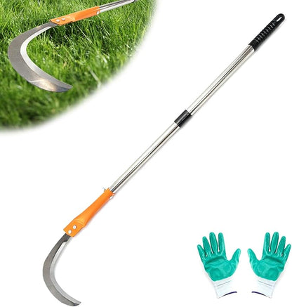 Weeding Sickle, Stainless Steel Long-Handled Lightweight Sickle, Serrated Double-Edged Steel Grass Sickle, Extended Upright Weeding Scythe, for Garden Yard Gardening Pruning