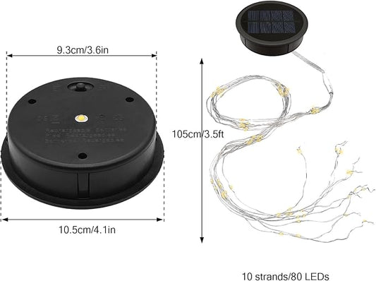VOOKRY Watering Can Solar Lights Replacement Top - 1 Pack 3.6in Round Solar Panel with 3.5Ft 80 LED Flashing String Lights, Outdoor Waterproof Lantern Decorative Battery Box Replacement Accessories