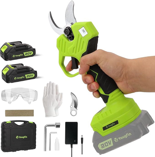 YOUGFIN Battery Powered Pruning Shears with 4 Adjustable Cutting Diameter, LED Display & Counting, Electric Pruner Shears Cordless for Garden Heavy Duty, Power Tree Branch Cutter 20v