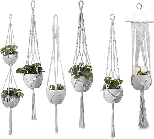 Plant Hanger Indoor, Macrame Plant Hangers Indoor Macrame Hanging Planters for Indoor Plants - 6 Pack Hanging Plant Holders Indoor Hanging, Macromay Plant Hangers for Indoor Plant Hanger,Gray