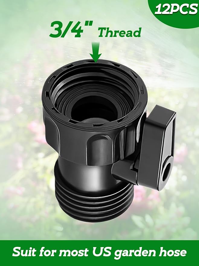 12 Pack 3/4'' Plastic Garden Hose Shut Off Valve - Standard Shutoff Ball Valve Thread Connector Coupling for Telescopic Pipe, Gun, and Water Control
