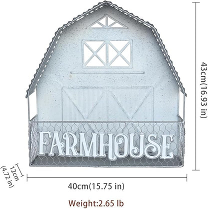 Vintage Rustic Metal Wall Plant Stand Decor Distressed Farmhouse Shaped Wall-Mounted Hanging Planter Holder for Indoor Outdoor Garden Patio Yard