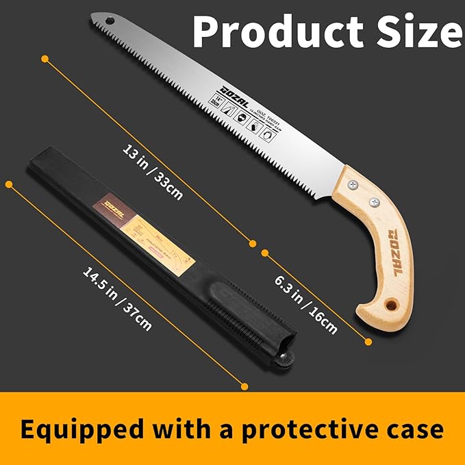 13 Inch Pruning Hand Saw for Tree Trimming, Outdoor Camping, Gardening, and Bushcraft, Heavy Duty Manual Saw for Branch Cutting and Landscaping Tasks