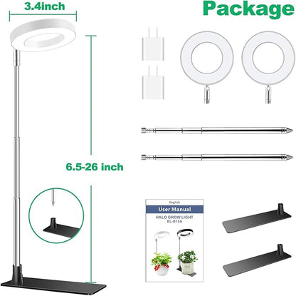 Grow Lights for Indoor Plants,Full Spectrum Plant Lights for Indoor Growing with 3/9/12H Timer, 3 Color Modes, 10 Brightness, 6.5"-26" Height Adjustable Small Grow Light, 2 Pack(3.4in)