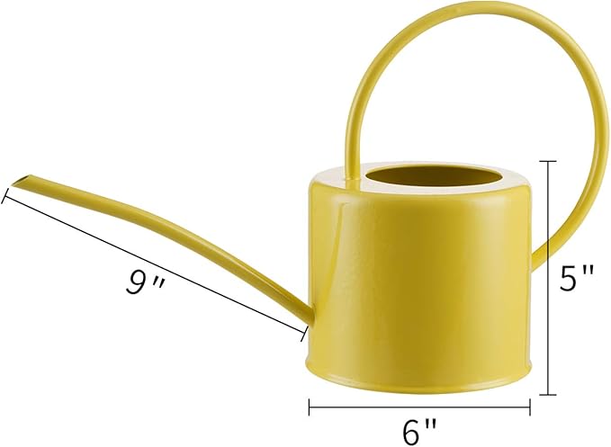 Metal Watering Can Modern Style Watering Pot with Handle and Long Spout Watering Can Garden Tools 57 Oz/1.7,Yellow