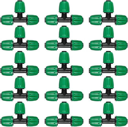 15 Pack 1/2 Inch Drip Irrigation Tee Fittings (1/2" ID x0.6-0.63" OD) - 1/2'' Drip Line Anti-Drop Barbed Lock Nut T Connectors for 1/2 Inch Drip Irrigation Tubing System Connection