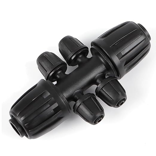 RedChili 12 Pcs 1/2" to 1/4" Drip Irrigation Fittings, Dripline 1/2 Inch (1/2" ID x0.6-0.65" OD) to 1/4 Inch Reducing Tee Adapter Drip Tubing Barbed Lock Nuts 1/2" to 1/4" Irrigation 6 Way Connectors