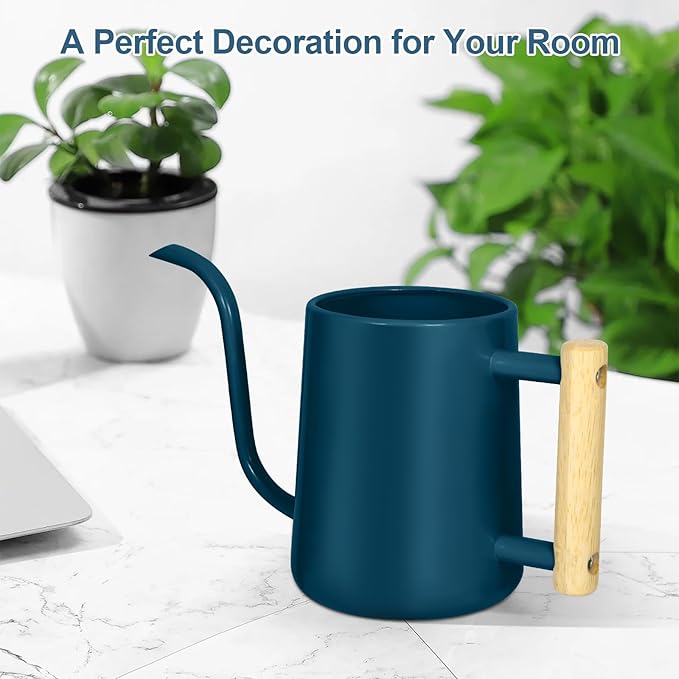 Watering Can Indoor Plants, 35 oz/1000 ml Metal Stainless Steel Watering Can Pot with Long Spout for Indoor House Plants Bonsai Outdoor Garden Flower Decorative (Dark Blue)