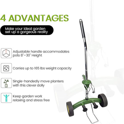 EJWOX Heavy Duty Plant Dolly Caddy - Pot Mover for Garden w/ 165 lb Capacity, Flat-Free Wheels & Suction Cups | Adjustable Handle, Floor Protection