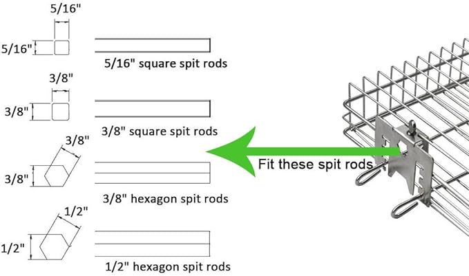 onlyfire 6042 Chrome Plating Steel Flat Grill Rotisserie Basket for Most Grills, Fits 1/2" Hexagon, 3/8" Hexagon, 3/8" Square & 5/16" Square Spit Rods