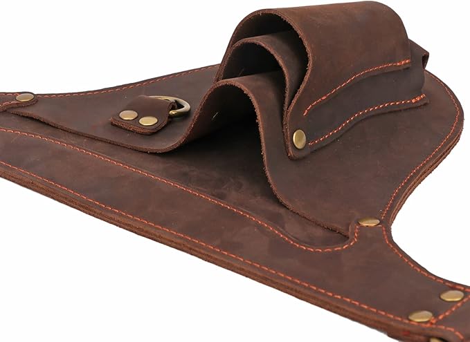 Tourbon Genuine Leather Florist Tool Belt Bag Gardener Farmer Tools Holster Waist Pouch Electrician Carpenter Organizer Kit 3 Pockets (Brown, 42 inches)