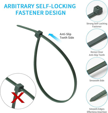 8 Inch Garden Green Zip Tie 1000 PCS, 40 Lbs - Small to Medium Zip Tie, Nylon PA66 UV Resistant Cable Tie Heavy Duty for Indoor and Outdoor Use - Ideal for bundling and securing objects