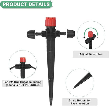 15-Pack Drip Irrigation Emitters Sprayers, Drippers on 5"/13mm Stake Adjustable 360 Degree Water Flow 8 Holes for 1/4" Drip Irrigation Tubing for Watering System [Red, Drip]