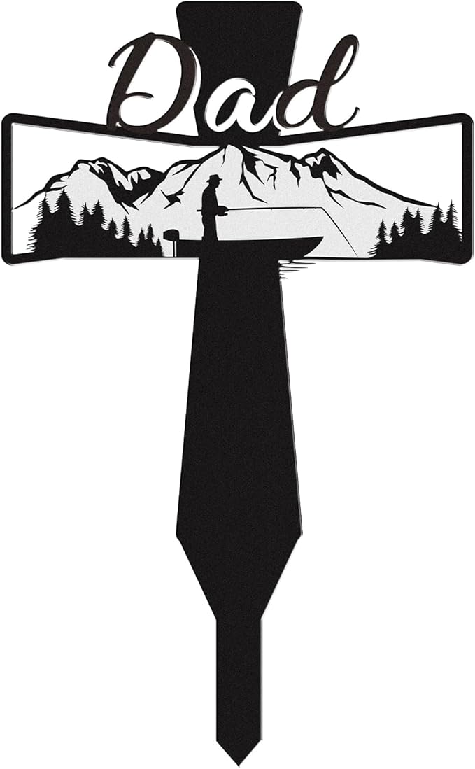 Dad Grave Decorations for Cemetery - Father Grave Markers for Humans Fishman Metal Memorial Sympathy Garden Stakes Plaques for Outdoors