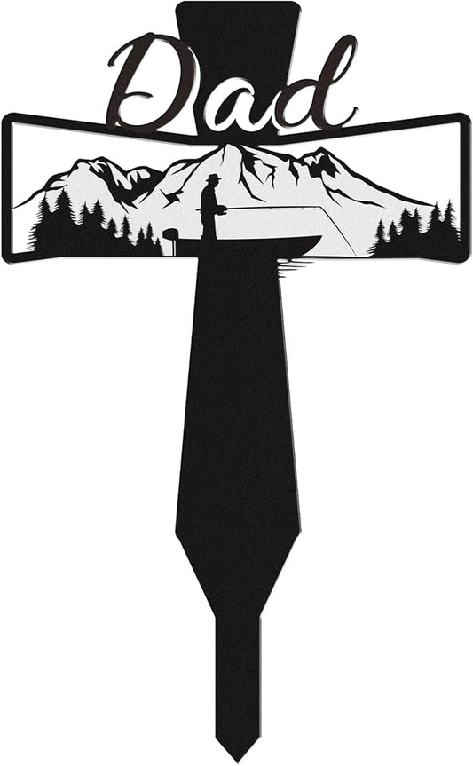 Dad Grave Decorations for Cemetery - Father Grave Markers for Humans Fishman Metal Memorial Sympathy Garden Stakes Plaques for Outdoors