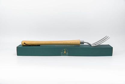 Berry&Bird Gardening Hand Fork, 22.6 Inches Long Handled Stainless Steel Weed Fork, Traditional Garden Hand Fork Tool with Ergonomic Ash Wood Handle for Weeding, Digging, Planting and Cultivating