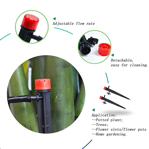 50pcs Drip Irrigation Emitters for 1/4" Irrigation Tubing,Adjustable 360 Degree Irrigation Dripper with 1/4" Barbed Coupling Fittings,Garden Drip Emitters for (4-7mm) Watering System Kit