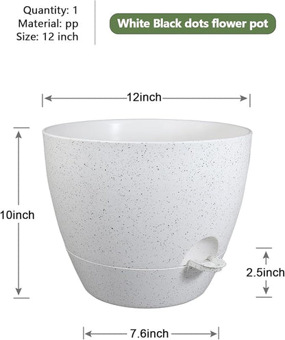 12 inch Large Self Watering Pots, Planter, Plant Pots with Multi Mesh Drainage Holes for Indoor Outdoor House Plants and Garden, Plastic Flower Pots with Deep Reservoir, Speckled White