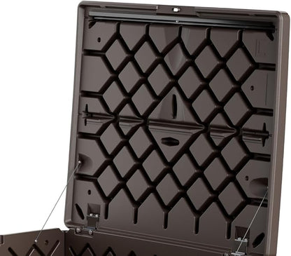 Rubbermaid Medium Resin Outdoor Storage Deck Box (74 Gal) Weather Resistant Brown Deck Organization for Home/Backyard/Pool Chemicals/Toys/Garden Tools/Porch/Patio Cushions