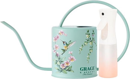 Watering Can for Indoor House Plants - Cute Decorative Metal Gardening Small Water Can for Houseplants & Flowers with Long Spout - 1.5L 51floz 0.4 Gallon (Hummingbird Sage)