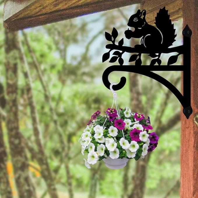 peacoblue Iron Plant Hangers Hooks for Outdoor Indoor Hanging Plants Flower Fern Pots Lantern Bird Feeder Wind Chimes, 12"x16" Weather Resistant Metal Wall Holder for Porch Garden Farmhouse(Squirrel)