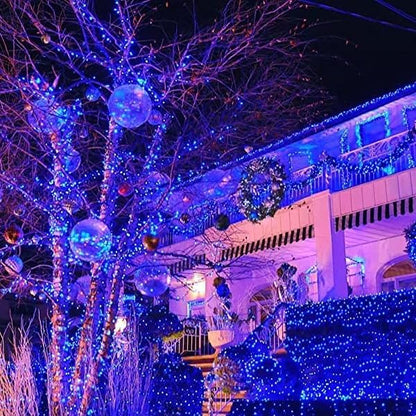 YEGUO 165ft 500 LED Blue Christmas Lights Outdoor Waterproof, Clear Wire String Lights Indoor Plug in, 8 Modes Twinkle Tree Light for Xmas Party Garden