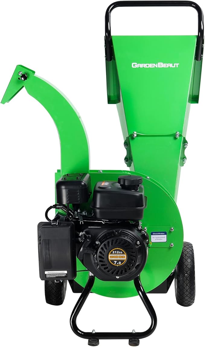 S1 Wood Chipper, 20: 1 High Reduction Ratio, 7 HP 212cc Heavy Duty Engine Gas Powered, 3" Max Wood Diameter Capacity, Robust Shredder Mulcher with Large Cutting Rotor