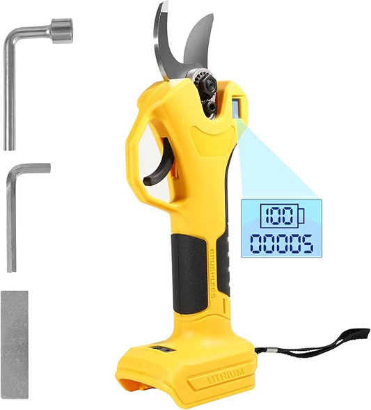 Brushless Electric Pruning Shears Compatible with DeWalt 20V Battery, Cordless Power Pruners for Gardening with LCD Display, 2 Adjustable Cutting, 1.2“ Electric Scissors for Tree Trimming (NO Battery)