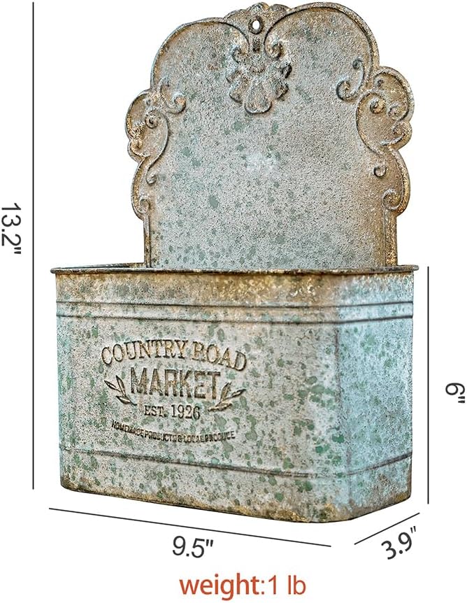 All Chic Set of 2 Metal Hanging Wall Planters Outdoor Indoor Mail Wall Mounted Planter Antique Shabby Chic Wall Decor (Grey)